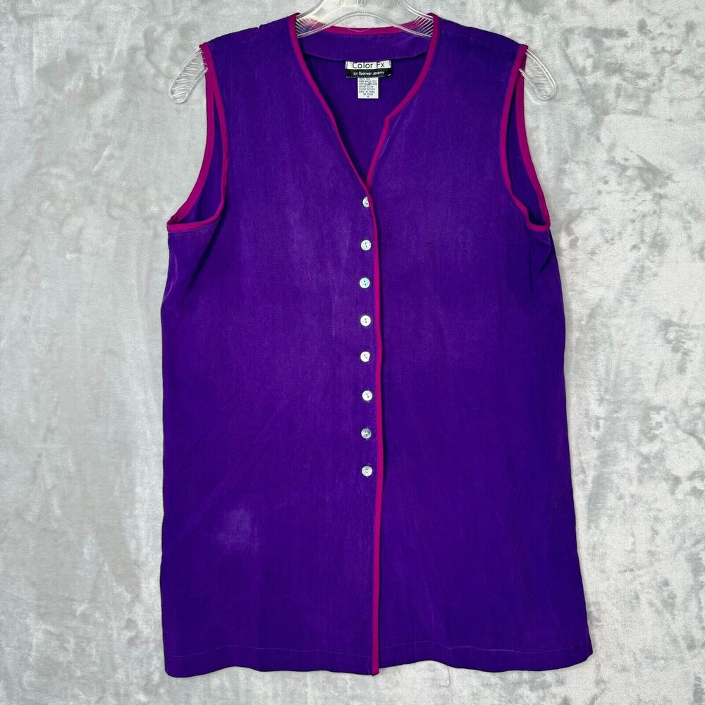 Vintage Color Fx by Spenser Jeremy Top Womens 8 Purple Silk V Neck Art to Wear